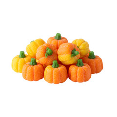 Candy pumpkins set against a white backdrop