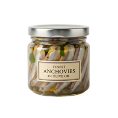 canned anchovy fillets macro set against a white background

