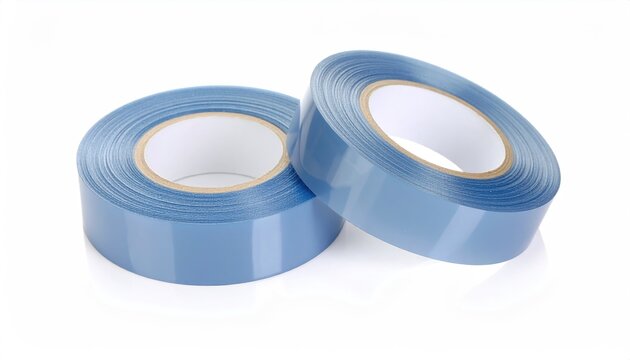 Pair of Angled Blue Matte Tape Rolls with Subtle Sheen