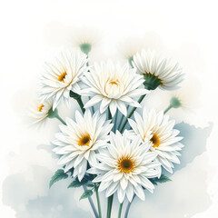 Obraz premium Elegant White Chrysanthemum Flowers with Golden Centers Artistic Floral Arrangement
