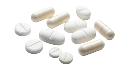 Pile of white pills transparent background cutout png