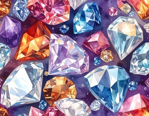 Colorful gemstones arranged on a starry background