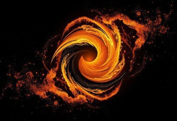 Golden black Yin Yang, swirling cosmic dust, generative art,  particles,  digital art