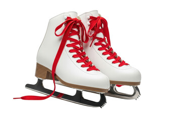 Pair of white ice skates with red laces isolated on transparent background the skates are clean and ready for a fun day on the ice, perfect for winter sports and recreational skating