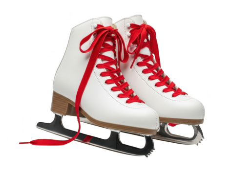 Pair of white ice skates with red laces isolated on transparent background the skates are clean and ready for a fun day on the ice, perfect for winter sports and recreational skating