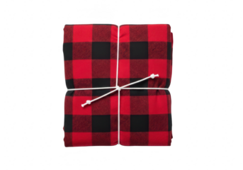 A red and black buffalo plaid fabric square tied with white string isolated on transparent background perfect for crafting, sewing, or adding a rustic touch to your project
