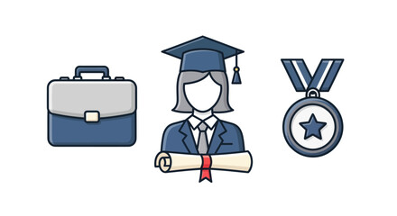 Illustration of a Graduate in Cap and Gown Holding Diploma.