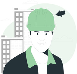 Construction worker wearing a hard hat with an arrow pointing to it male person