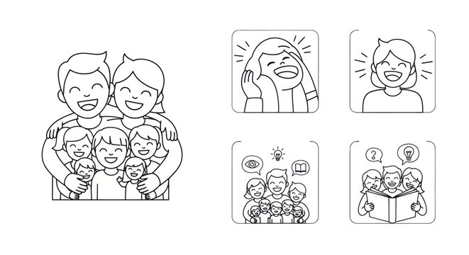 Joyful Family Portrait and Diverse Expressions of Happiness.