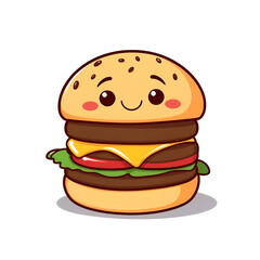 Cute kawaii double cheeseburger character with happy face