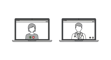 Two laptops displaying video calls between a patient and a doctor.