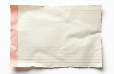 Obraz premium Torn lined paper sheet with pink edge border isolated on white background. Blank page for writing notes or reminders, office and school stationery.