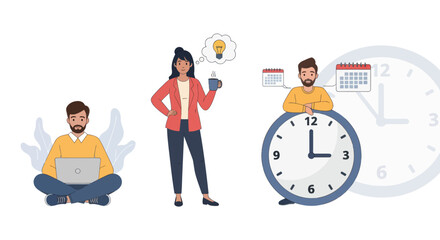 Productive Business People with Ideas Time Management and Work Tasks Illustration.