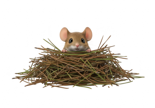 Cute harvest mouse in a nest isolated on transparent background the tiny rodent peeks out curiously, its adorable features capturing the essence of natures charm and innocence