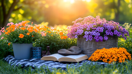 A symbolic still life of timeless objects: a well-used book, gardening gloves, and a chess piece in warm golden light.