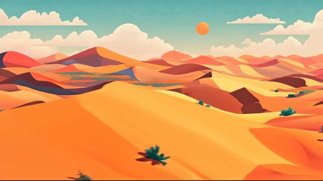 Stylized Animated Desert Landscape with Rolling Sand Dunes.