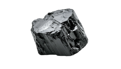 Jagged, metallic-grey mineral chunk isolated on a black background