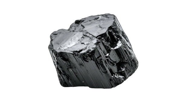 Jagged, metallic-grey mineral chunk isolated on a black background