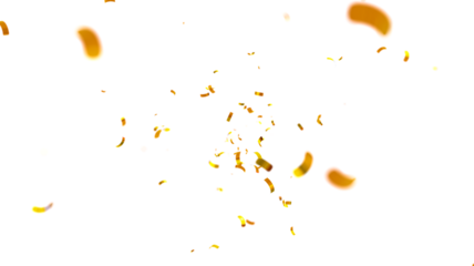 Falling isolated Gold Confetti. Glitter celebration PNG, Falling shiny gold confetti overlay on transparent background. 3d Rendering Transparent Confeti. Glossy golden festive tinsel. party, holiday,