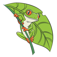 Adorable red eyed tree frog illustration clinging to green leaf branch vector art scalable graphic