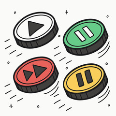 Hand drawn digital interface elements play pause fast forward rewind vector icons