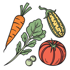 Hand drawn garden vegetable icons for healthy food and organic farming vector illustration