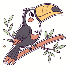 Cute baby toucan sticker illustration on a branch vector scalable graphic