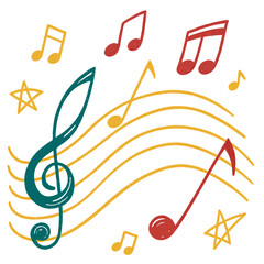Hand-drawn musical notes symbols and staff illustration vector graphic scalable art