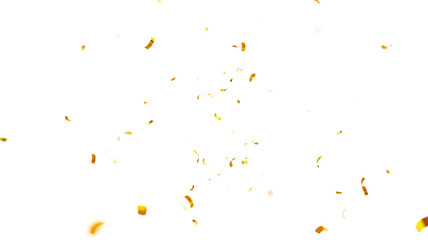 Falling isolated Gold Confetti. Glitter celebration PNG, Falling shiny gold confetti overlay on transparent background. 3d Rendering Transparent Confeti. Glossy golden festive tinsel. party, holiday,