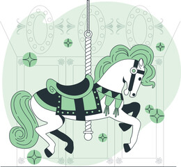 Carousel horse on a merry-go-round with decorative elements Keywords: carousel, merry go round, horse, ride, amusement park, fairground, carnival, entertainment, childhood, fun, joy, playful