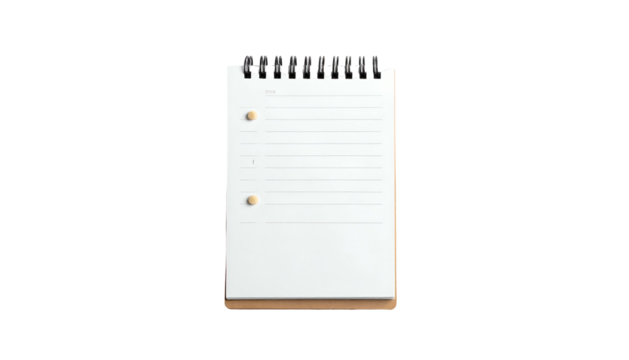Spiral notepad with blank lined pages, top-down view