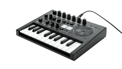 Compact keyboard synthesizer with knobs and mini keys