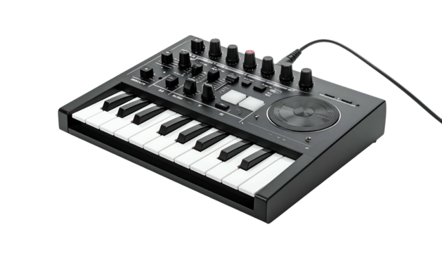 Compact keyboard synthesizer with knobs and mini keys