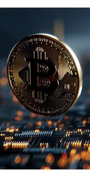 Abstract glowing bitcoin symbol illuminated by neon lights.
