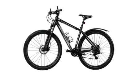 Sleek black electric bicycle with mountain bike tires, side view