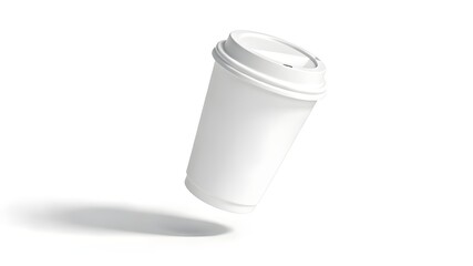 Set of three images featuring a blank, plain white paper coffee cup with a lid, levitating against a clean white background. Ideal for branding, packaging, or product design presentations.