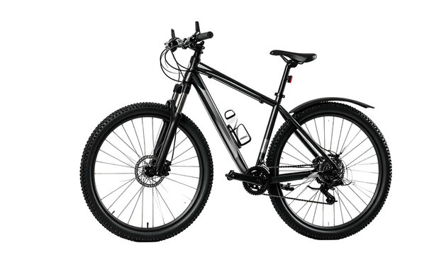 Sleek black electric bicycle with mountain bike tires, side view