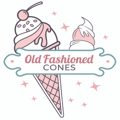 Old fashioned ice cream cones logo, vector art