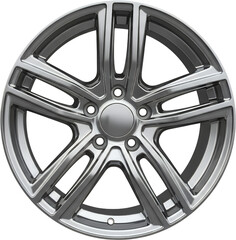 Obraz premium Detailed Close Up Of A Silver Alloy Wheel With Five Spokes And A Central Cap Presented Against A Transparent Background For Easy Isolation And Use Silver Wheel