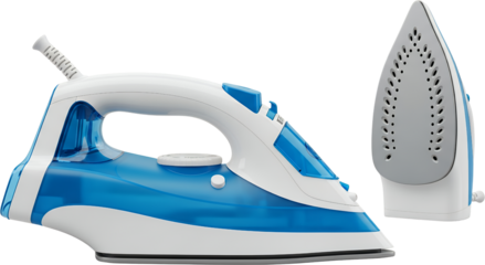 Modern Steam Iron With Transparent Blue Water Tank And Silver Soleplate Isolated Transparent Background Isolate Clothing Care Laundry Household Appliance