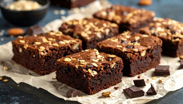 Chocolate oat brownies on parchment paper