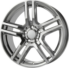 Obraz premium A Detailed Polished Chrome Car Wheel With Five Spokes Featuring A Complex Design And Intricate Detailing Against A Transparent Background Isolate Alloy Wheel
