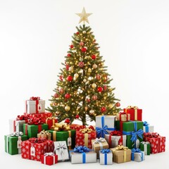 Festive christmas celebration: gifts arranged beneath a decorated tree radiating joyful holiday
