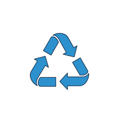 A blue recycling symbol with three arrows forming a triangle, representing environmental conservation and sustainable practices on a clean white background.