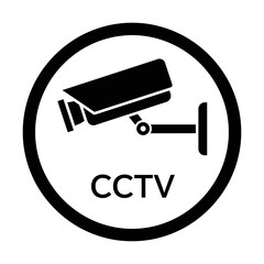A clear black and white icon illustrates a wall-mounted CCTV security camera, symbolizing modern surveillance and protection systems in a digital age.