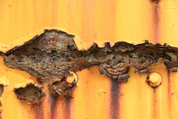 Old, rusty, and dirty yellow steel plate background.