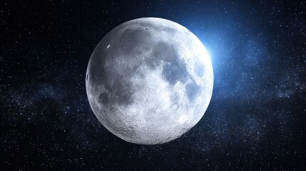 Obraz premium Close-up of the Moon with detailed craters and surface features against a dark starry night sky, illuminated by subtle moonlight and cosmic dust