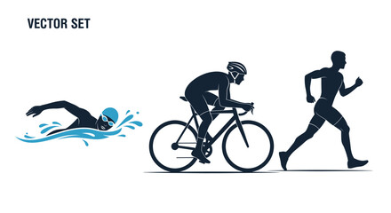 Obraz premium Triathlon Athletes Silhouettes: Swimming Cycling and Running.