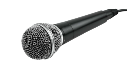 Wired microphone with a mesh grille, on a black background