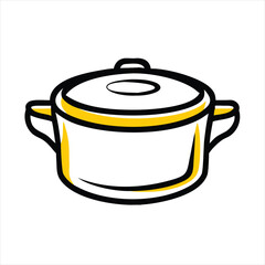 Obraz premium White cooking pot with yellow and black outline graphic illustration kitchen utensil
